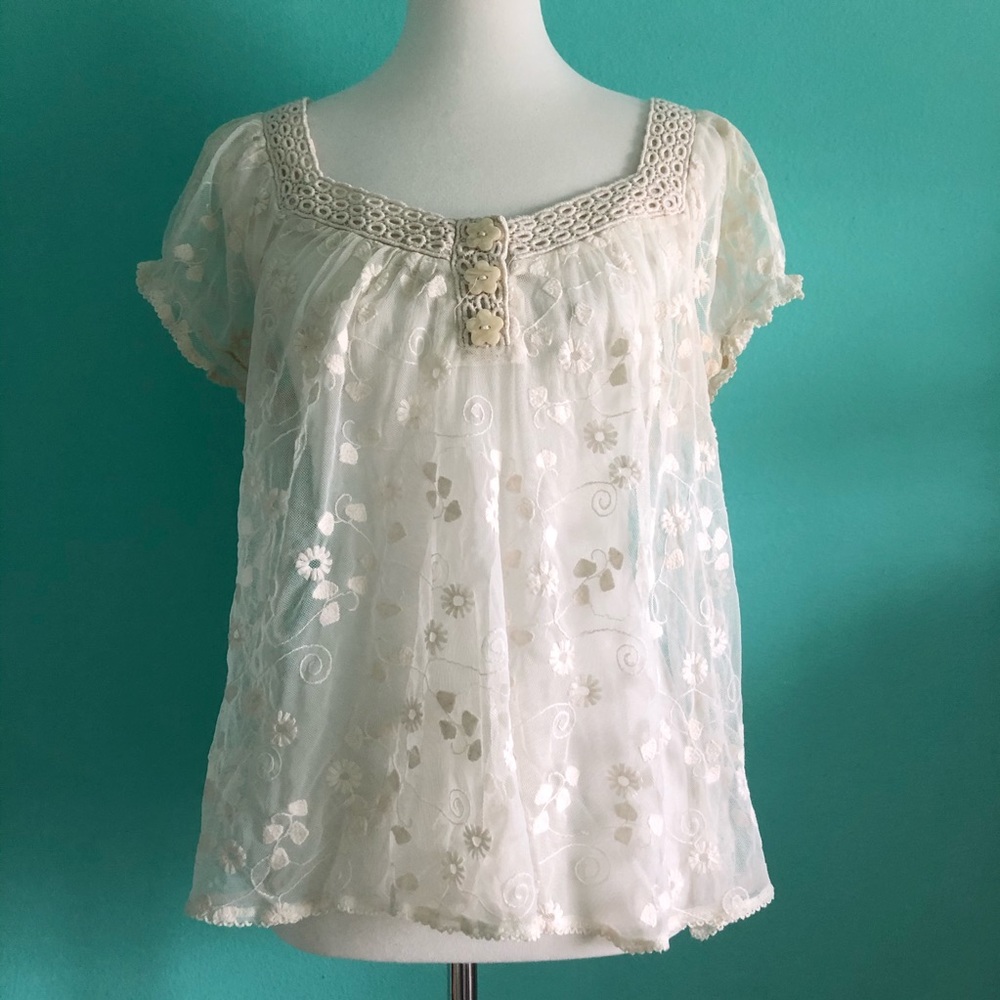 Sheer Lacey Top with floral embroidery